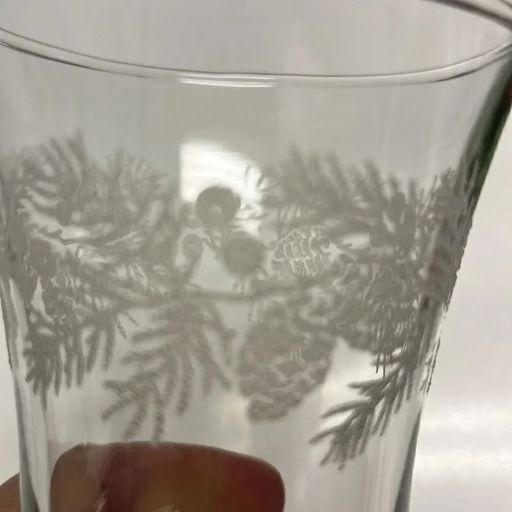 Metal Vintage Candlestick Holder Glass Etched Votive with Christmas Floral Ring